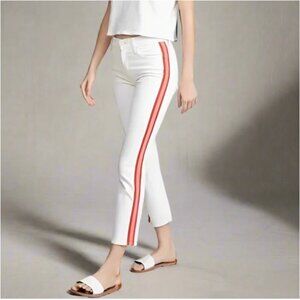Mother Dazzler Racer Crop Jeans Womens 25 White Red Stripe Straight Crop Pant